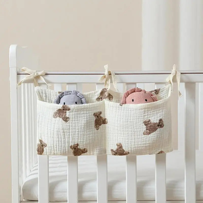 teddy bear print baby crib hanging storage bag