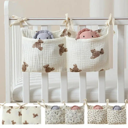 teddy bear print baby crib hanging storage bag